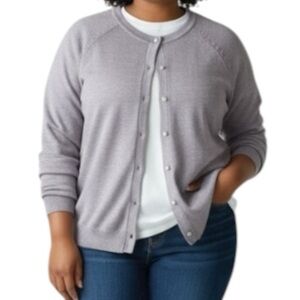 NEW Debbie Morgan Gray Cardigan Sweater Size 3X Round Neck Long Sleeve